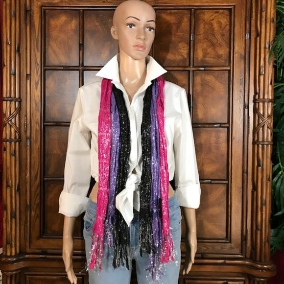 (Set of 3) Pop Metallic Stripe Stretch Fringe Scarves - Picture 5 of 10